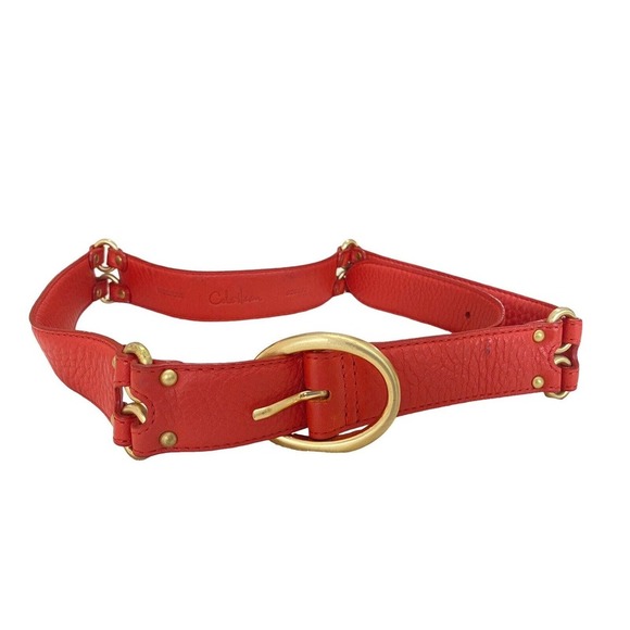 Cole Haan Coral Orange Red Belt Medium Leather Gold Hardware Womens Genuine EUC - Picture 2 of 6